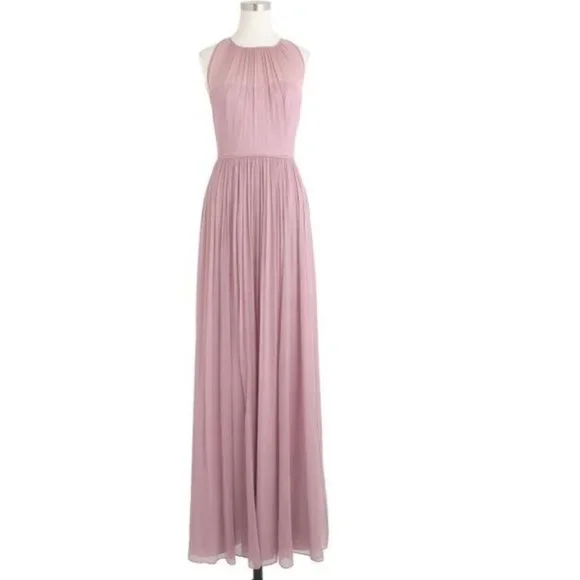 NWT J. Crew Megan Long Dress in Silk Chiffon in Dusty Thristle size 2