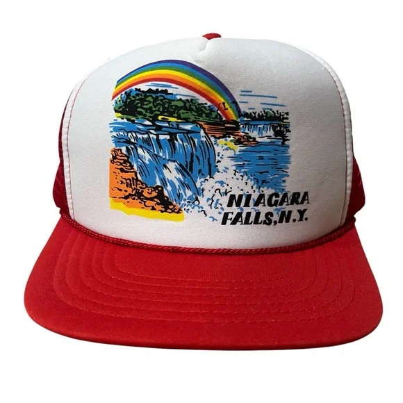 Vintage Niagara‎ Falls red New York Snapback Trucker Hat Cap Rainbow Flowers NEW