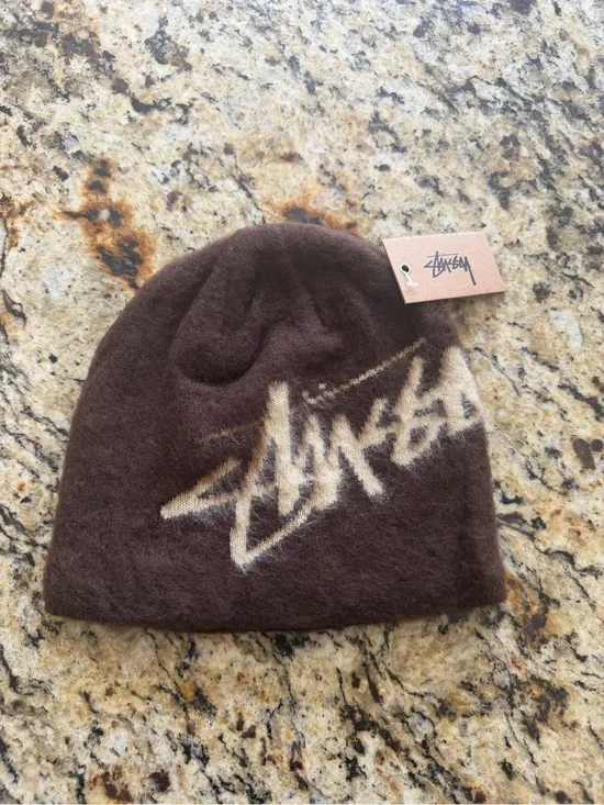 Stussy Brown Beanie with Cream Logo