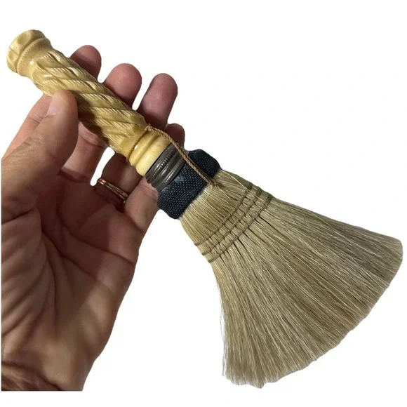 Horse Hair Crumb Clothes Brush Carved Bovine  Bakelite Handle 8