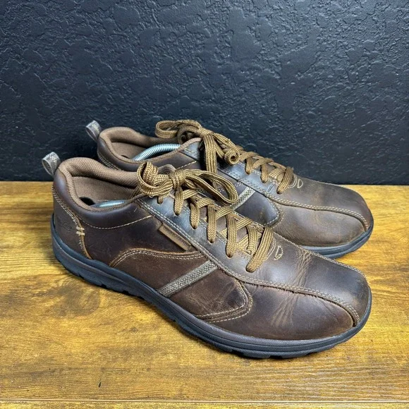 Skechers‎ Relaxed Fit 64224 Brown Leather Oxford Shoes Mens Size 12