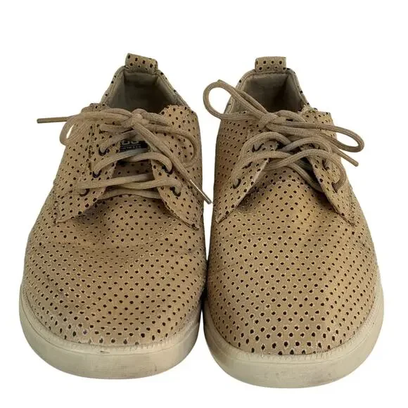 CLAE Ellington Textile Shoes Mens Sz 11 Beige Tan Perforated Oxford Comfort Lace