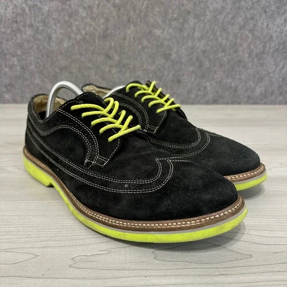 1901 Wingtip Oxford Mens 12 Black Neon Yellow Suede Derby Dress Shoes M20411