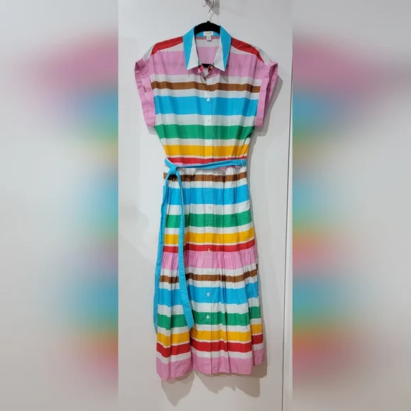 J. Crew Multicolor Striped Button-Front Midi Dress