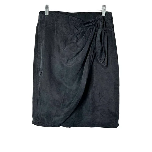 J. Crew Women's Knot Side Lined Asymmetrical Hem Wrap Mini Skirt Black Size 0