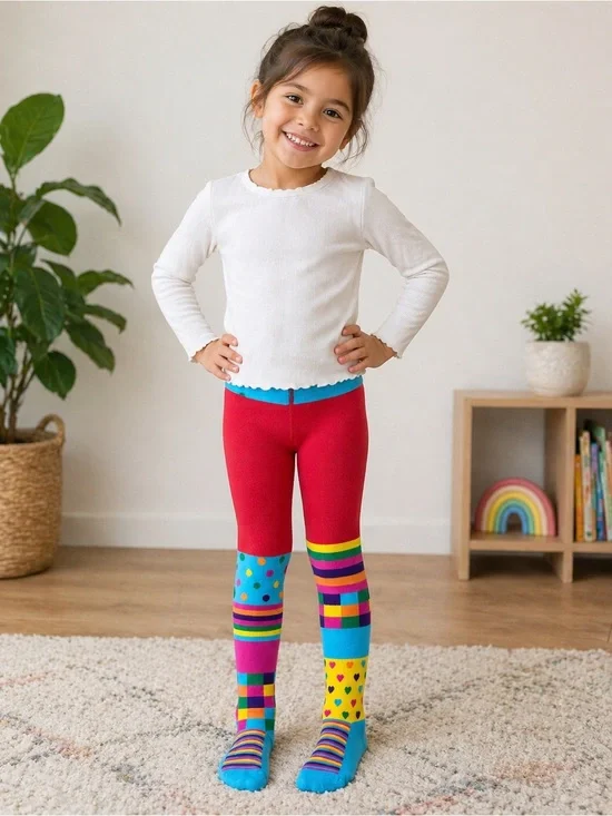 Spring Autumn Colorful‎ Kids Tights Size 8-9 Rainbow Patchwork Stockings Fun