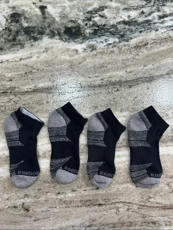 Reebok No Show Ankle Socks Gray Blue Black Kids Size L 4-10 Gently Used 5 Pairs