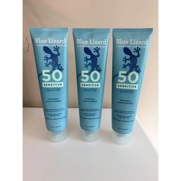 Blue Lizard Sunscreen Sensitive SPF 50 3-Pack 5oz Mineral Aloe NWT EXP 2028
