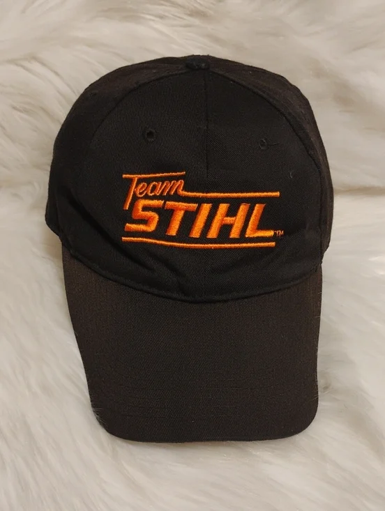 (C-75) Team STIHL Black Baseball Cap W Embroidered Orange Logo