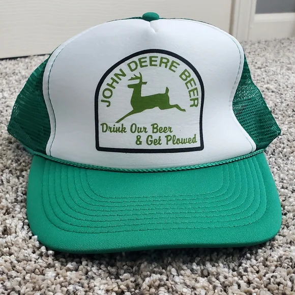 John Deere Beer Novelty Trucker Baseball Cap Hat Adjustable‎ Size OS in Green