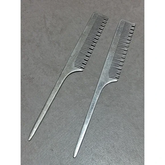Pair Of Vintage Goody Aluminum Rat Tail Staggered Tooth Styling Comb British HG