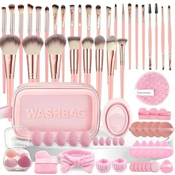70Pcs Pink Professional Multi-Functional Makeup Brushes & Tools Set Kit
