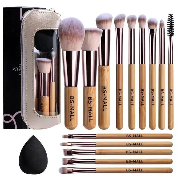 14 Pcs Makeup Brushes Set With 1 Pcs Makeup Sponge With Travel Makeup Case