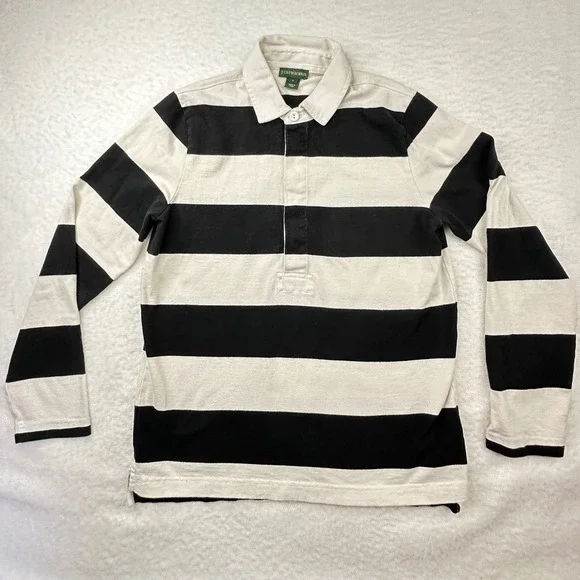 J.Crew Rugby Shirt Womens Sz S Black White Striped Cotton Long Sleeve Preppy