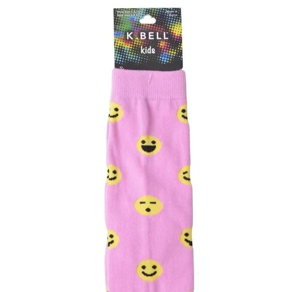 K Bell Girls/Kids Pink Emoticon Socks