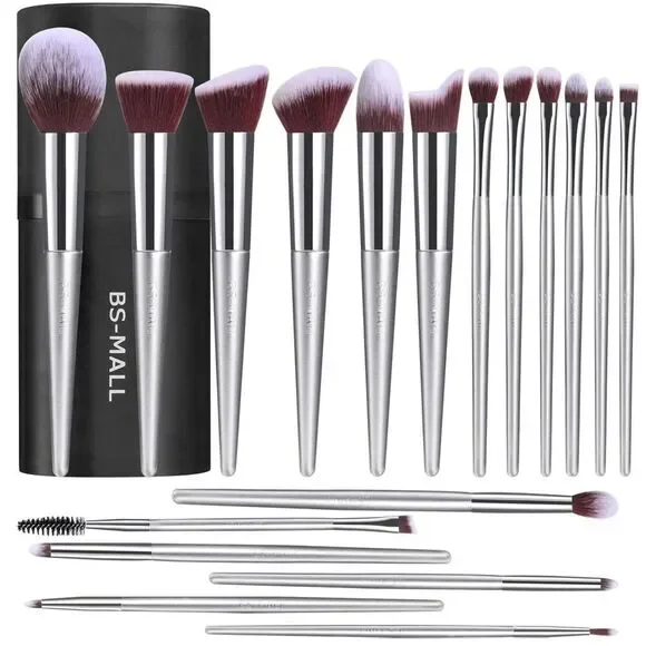 Bs-Mall 18 Pieces Silver Premium Synthetic Makeup Brush Set With Black Case
