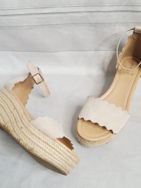 J. Crew Beige Scalloped Espadrille Wedge Sandals