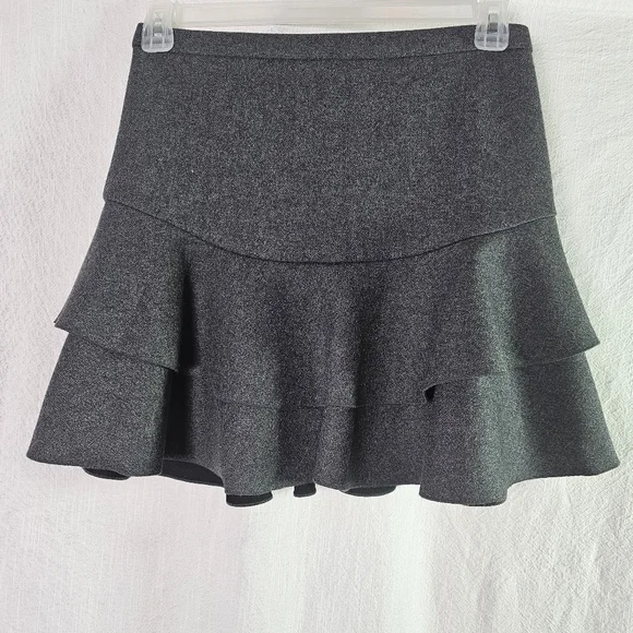 J Crew Womens Tiered Ruffle Mini Skirt Sz 2 Wool Blend Double Layered Lined