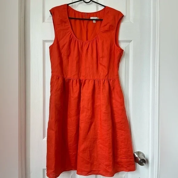 J Crew Orange Linen Fit and Flare Dress Size 12