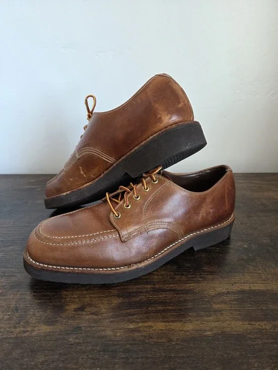 Vintage Leather Shoes Men Oxford Derby Lace Up Brown Cognac Preppy Heritage 8.5