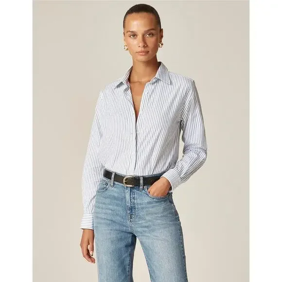 J. Crew Jules classic-fit shirt in striped cotton poplin in Blue Stripe NWT 12