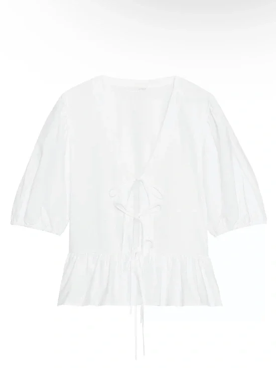 Zara White Tie-Front Peplum Blouse