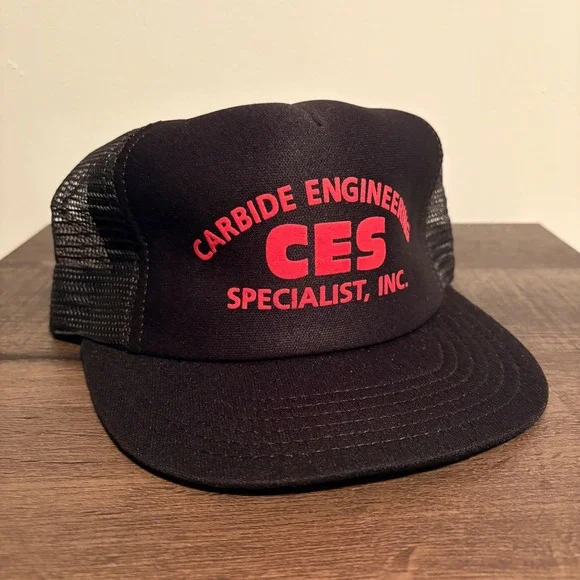 Vintage Carbide Engineering CES Trucker Hat Black‎ Red Made in USA Snapback