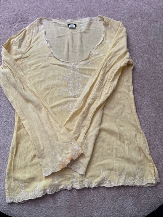 J. Crew Pale Yellow Embroidered Long Sleeve Tunic