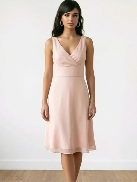 NWT J. CREW | Sleeveless V-Neck Light Peach 100% Silk A-Line Midi Dress Sz. 8