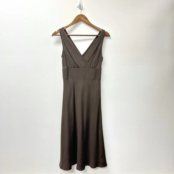 J. Crew Silk‎ V-Neck Midi Dress Brown 0