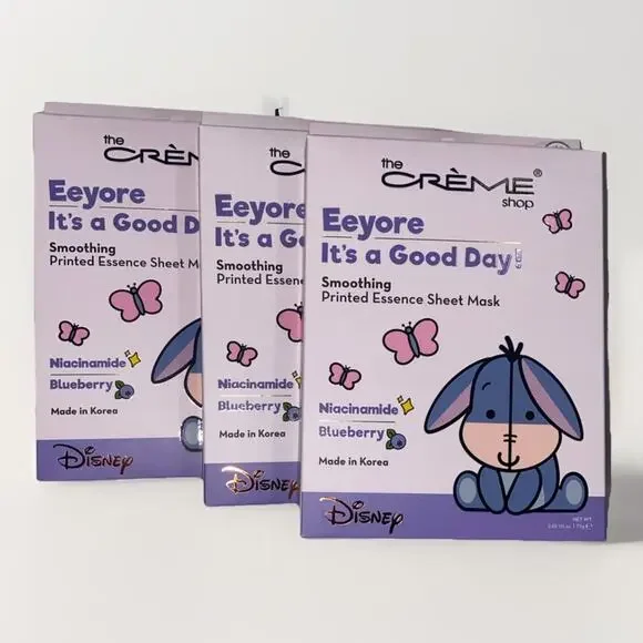 The CRÉME Shop Smoothing Printed Essence Sheet Mask-Eeyore, Blueberry- 3pk