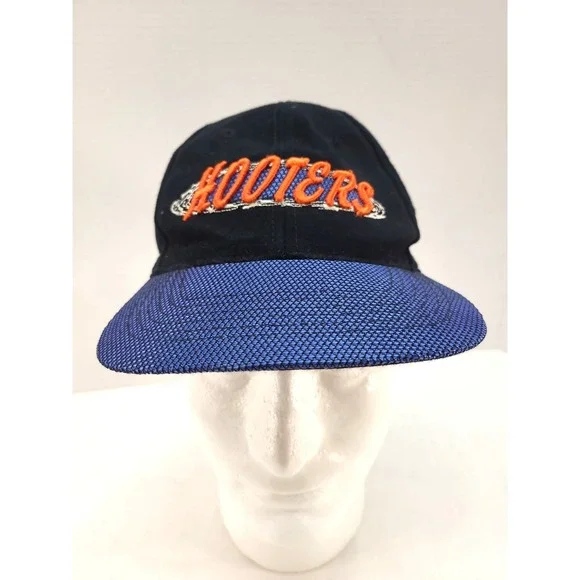 Hooters Kudzu Cap Hat OS Slideback Bkack w Vibrant Orange Embroidered Logo