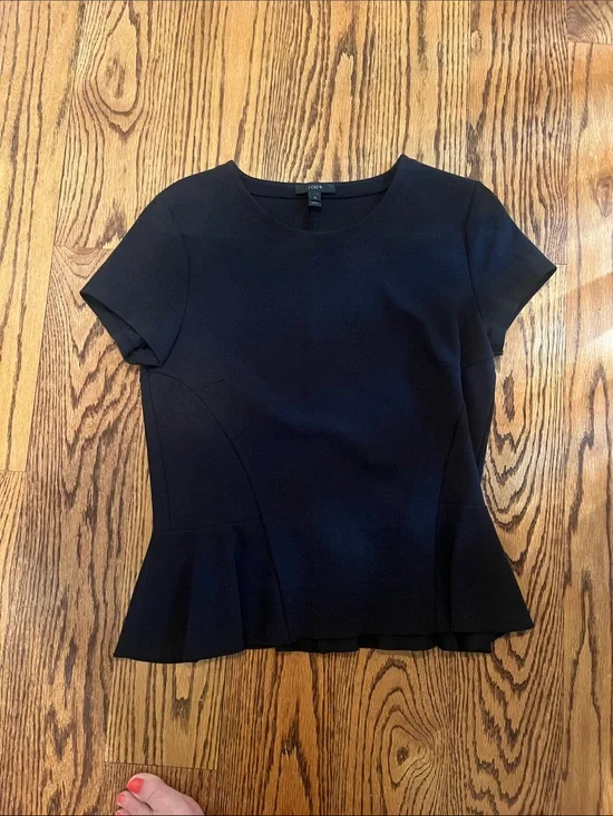 J. Crew Black Short-Sleeve Peplum Top