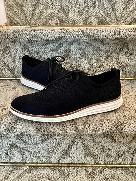 EUC Cole Haan Original Grand Wingtip Oxford Shoes in Black Knit Size 9.5 M
