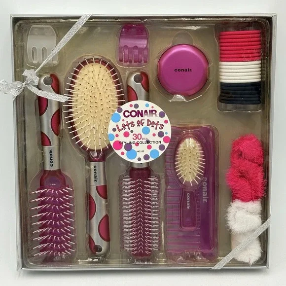 2006 Conair Lots of Dots 30 Pc Styling Collection - Hair Brush & Accessories NEW