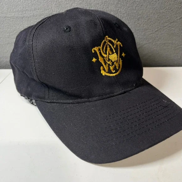 Smith & Wesson Hat Mens Black Gold Logo Snapback Baseball Cap Vintage KC Tag