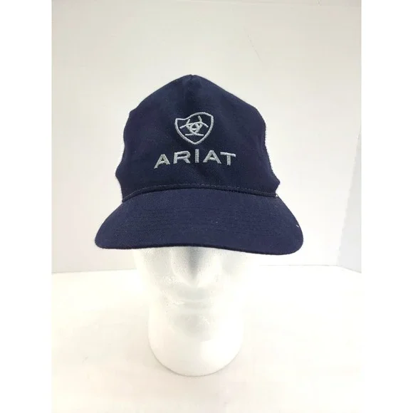 Ariat Hat Cap Mens Adjustable Blue White Mesh Logo Baseball Breathable Casual