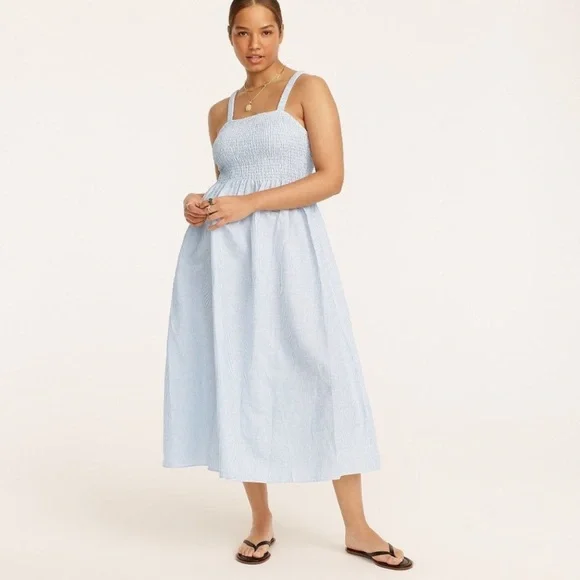 J. Crew Light Blue Smocked Midi Sundress