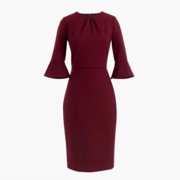 J.CREW Bell-Sleeve Sheath Stretch Ponte Dress in Cranberry Red G9476 size 10