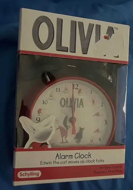 Olivia Red Enamel Alarm Clock - Edwin The Cat - Olivia, The Pig