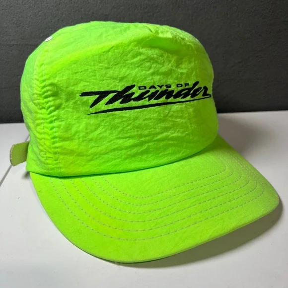 Vintage 1990 Days of Thunder Movie Promo Hat Neon Green Nylon Strapback Cap USA