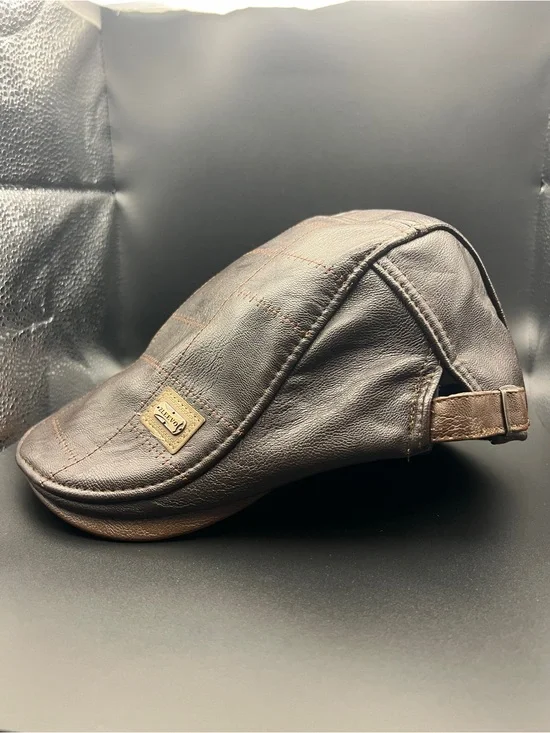 Men's Brown Leather Flat Cap - Classic Style