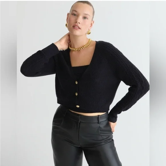 J.Crew Supersoft cropped cable-knit sweater-tank set Size XL Black
