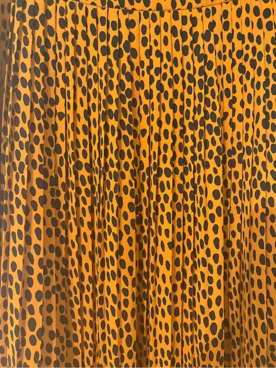 J. Crew Mustard Midi Skirt with Black Spot Print
