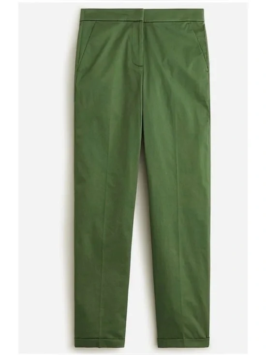 J. Crew Kate 2023 Straight Leg Chino Cuffed Pants Size 6P Utility Green