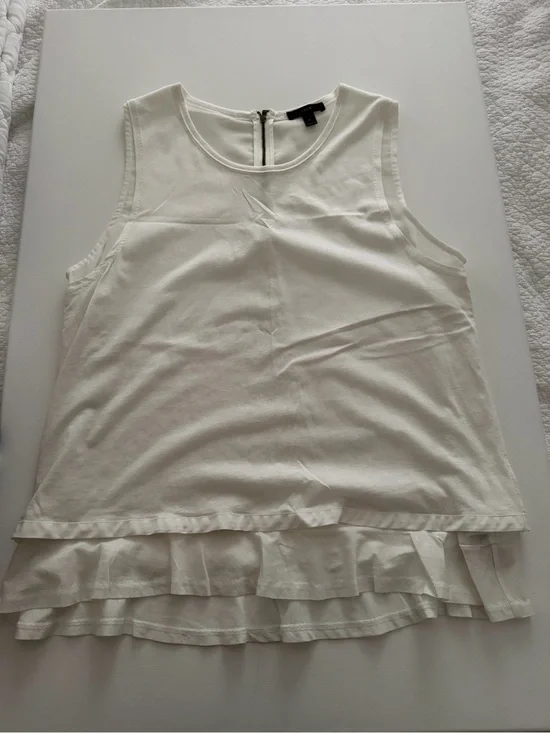 J. Crew White Sleeveless Ruffle-Hem Tank