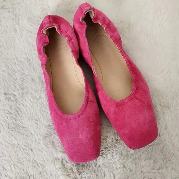 J. Crew Anya Scrunchie Ballet Flats Fuchsia Pink Suede Square Toe NEW Size 7