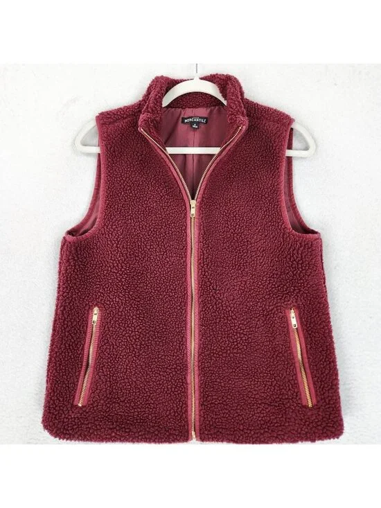 J Crew Vest Womens Small Red Sherpa Fleece Mercantile Full Zip Pockets Casual