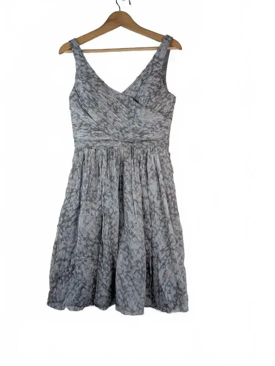 J.Crew Heidi Silk Chiffon Watercolor Short Dress in Smoke Grey Blush Size 6