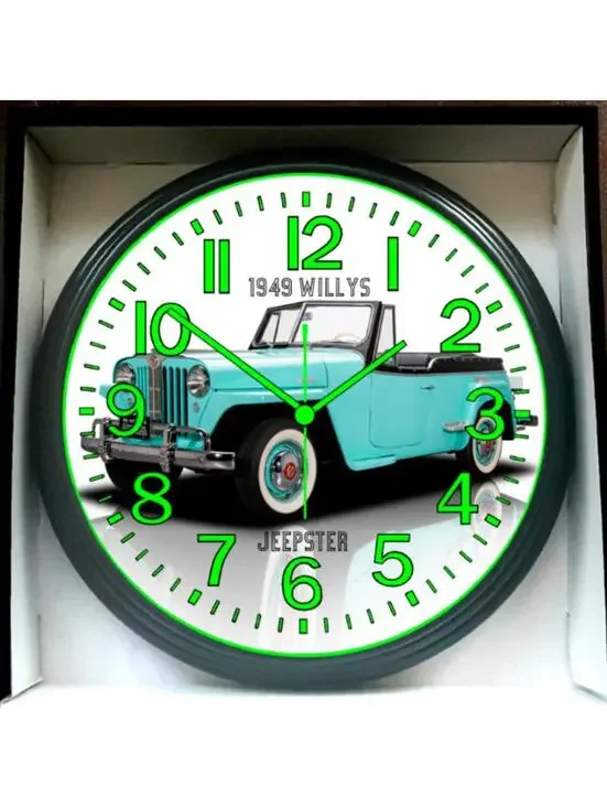 1949 Willys Jeepster Glow In The Dark Wall Clock New!